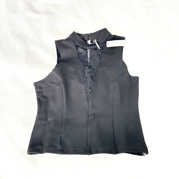 NWT Anthropologie Sleeveless Lace Insert Black Top Size M - Picture 3 of 6